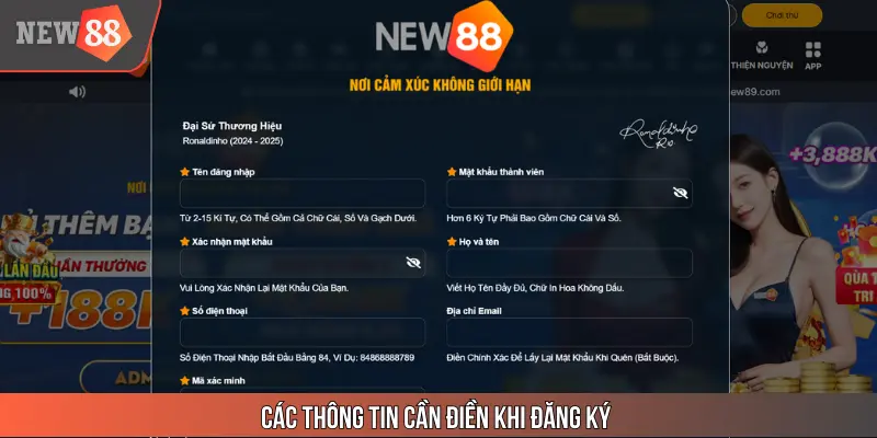 Các thông tin cần phải điền khi đăng ký tài khoản